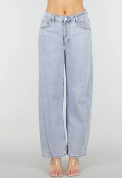 Lichtblauwe Denim Barrel Jeans met Studs en Stretch