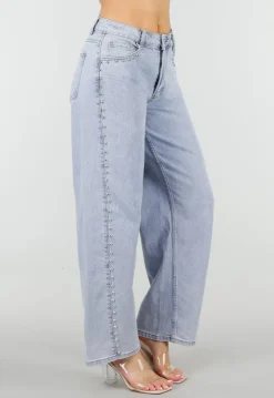 Lichtblauwe Denim Barrel Jeans met Studs en Stretch