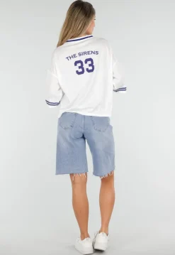 Lichtblauwe Denim Bermuda Short met Ruwe Zoom