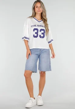 Lichtblauwe Denim Bermuda Short met Ruwe Zoom