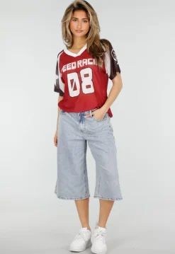 Lichtblauwe Denim Bermuda Shorts met Studs en Rechte Pijpen