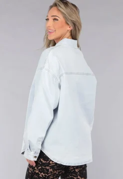 Lichtblauwe Denim Blouse met Knoopsluiting