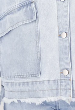 Lichtblauwe Denim Jas met Klepzakken en Trekkoorden