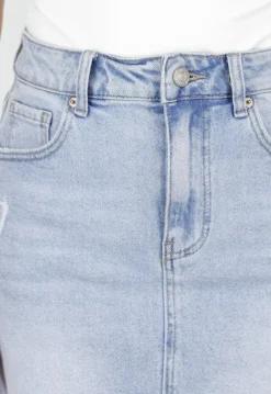 Lichtblauwe Denim Mini Rok met Ruwe Afwerking