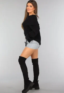 Lichtblauwe Denim Overslag Skort met Schuine Sluiting