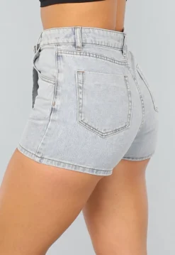 Lichtblauwe Denim Overslag Skort met Schuine Sluiting