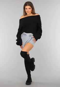 Lichtblauwe Denim Overslag Skort met Schuine Sluiting