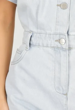 Lichtblauwe Denim Playsuit met Korte Mouwen