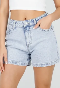 Lichtblauwe Denim Shorts met Stretch, Hoge Taille en Korte Lengte