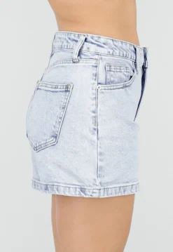 Lichtblauwe Denim Shorts met Stretch, Hoge Taille en Korte Lengte