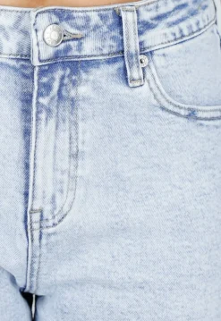 Lichtblauwe Denim Shorts met Stretch, Hoge Taille en Korte Lengte