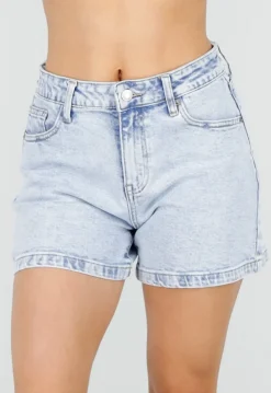 Lichtblauwe Denim Shorts met Stretch, Hoge Taille en Korte Lengte