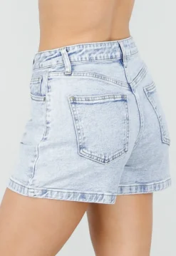 Lichtblauwe Denim Shorts met Stretch, Hoge Taille en Korte Lengte