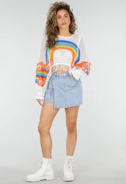Lichtblauwe Denim Skort met Overslag en Striksluiting