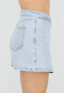 Lichtblauwe Denim Skort met Overslag, Striksluiting en Hoge Taille