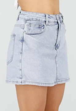 Lichtblauwe Denim Skort met Steekzakken en Lichte Stretch