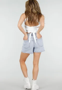 Lichtblauwe Denim Skort met Steekzakken en Lichte Stretch