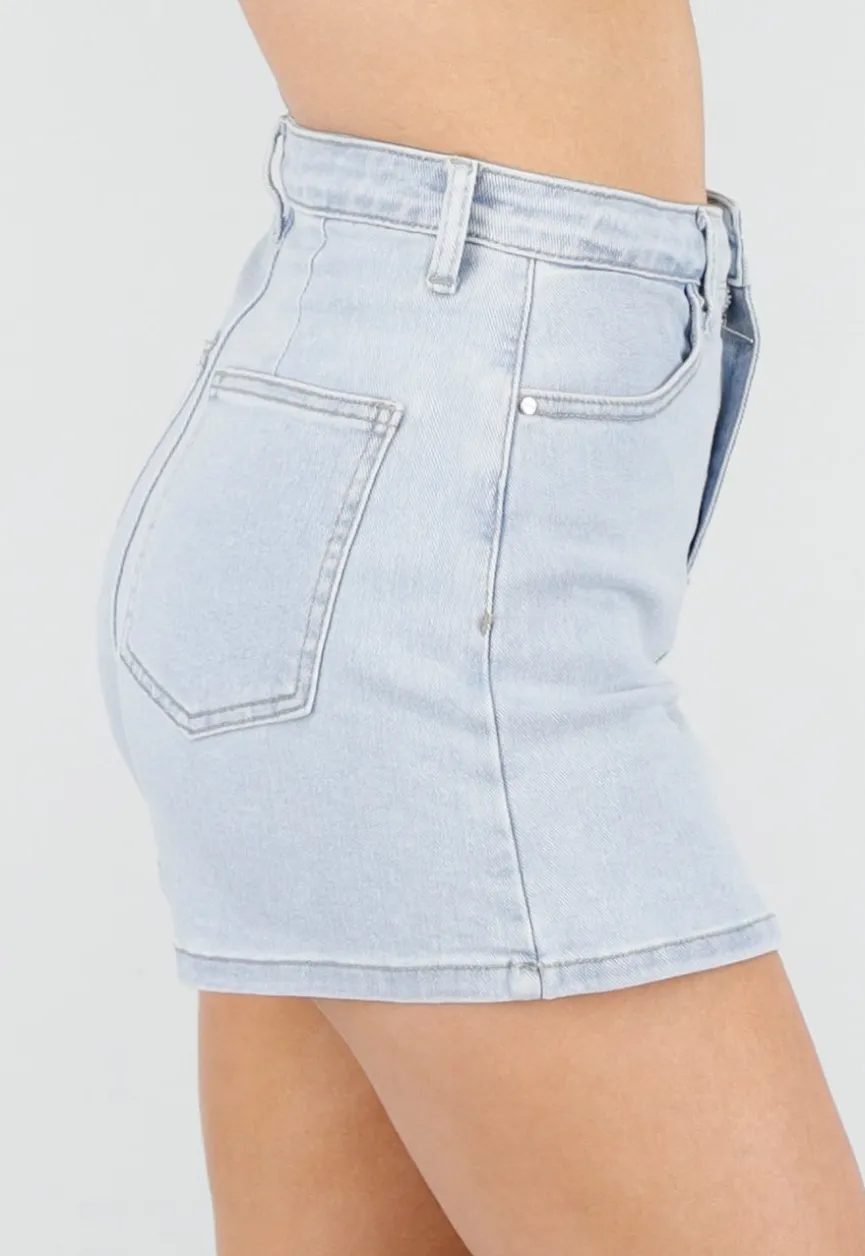 Lichtblauwe Denim Skort met Stretch en High Waist