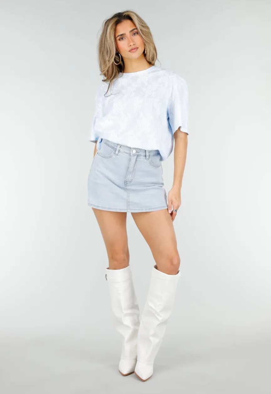 Lichtblauwe Denim Skort met Stretch en High Waist