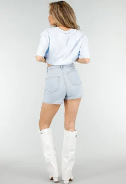 Lichtblauwe Denim Skort met Stretch en High Waist
