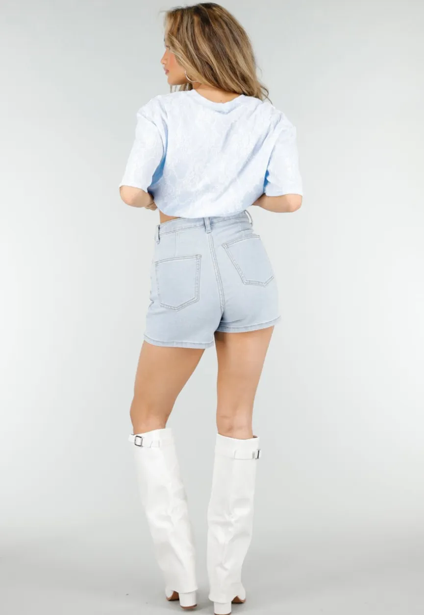 Lichtblauwe Denim Skort met Stretch en High Waist