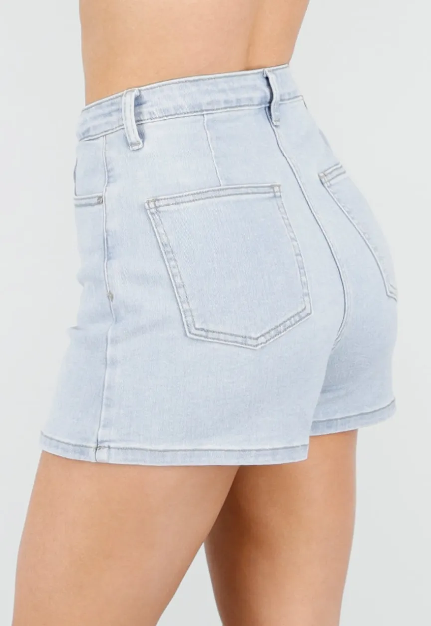 Lichtblauwe Denim Skort met Stretch en High Waist