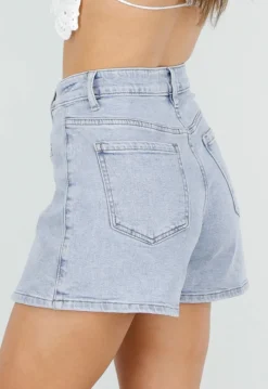 Lichtblauwe Denim Skort met Voorzakken en Ritssluiting