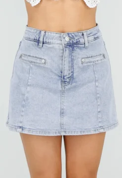Lichtblauwe Denim Skort met Voorzakken en Ritssluiting