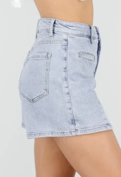 Lichtblauwe Denim Skort met Voorzakken en Ritssluiting