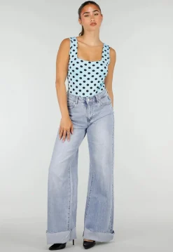 Lichtblauwe Denim Tall Wide Leg Jeans met Hoge Taille