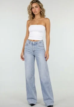 Lichtblauwe Denim Tall Wide Leg Jeans met Hoge Taille