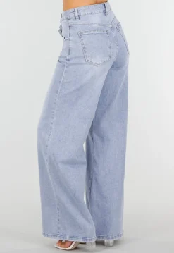 Lichtblauwe Denim Wide Leg Jeans met Hoge Taille