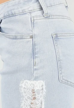 Lichtblauwe Denim Wide Leg Jeans met Kant en Stretch