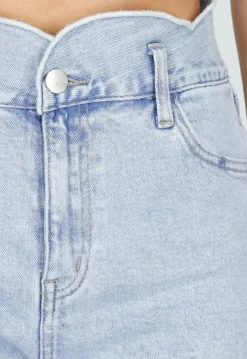 Lichtblauwe Denim Wide Leg Jeans met Hoge Taille
