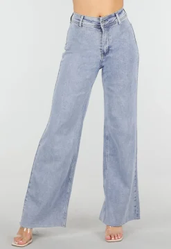 Lichtblauwe Denim Wide Leg Jeans met Rechte Pijpen en Stretch