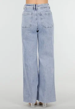 Lichtblauwe Denim Wide Leg Jeans met Rechte Pijpen en Stretch