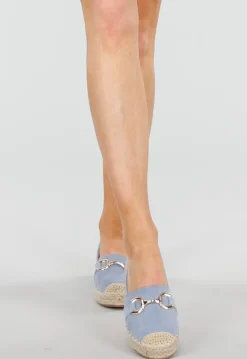 Lichtblauwe Espadrilles van Suèdelook met Gevlochten Zool en Gouden Bit