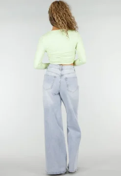 Lichtblauwe Extra Wide Leg Jeans met High Waist en Stretch