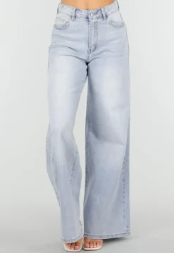 Lichtblauwe Extra Wide Leg Jeans met High Waist en Stretch