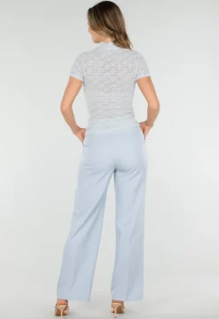 Lichtblauwe Gehaakte Stretch Top met Col en Korte Mouwen