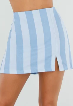 Lichtblauwe Gestreepte Skort met Ingebouwd Broekje