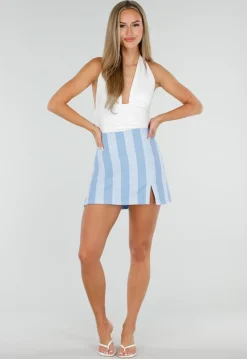 Lichtblauwe Gestreepte Skort met Ingebouwd Broekje
