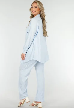 Lichtblauwe High Waist Stretch Set met Knoopsluiting