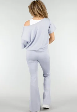 Lichtblauwe Joggingbroek met Flared Pijpen en Elastische Taille