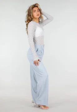 Lichtblauwe Mesh Body met Lange Mouwen met Stretch