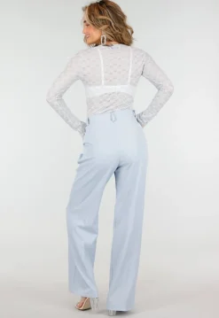 Lichtblauwe Mesh Body met Lange Mouwen met Stretch