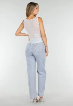 Lichtblauwe Mesh Crop Top met Rimpeldetail en Stretch
