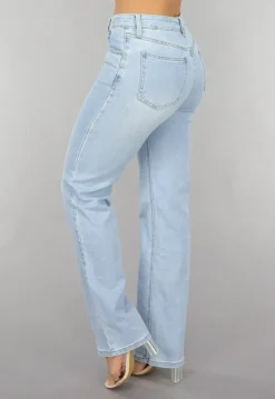 Lichtblauwe Mid Waist Straight Leg Jeans