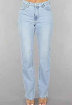 Lichtblauwe Mid Waist Straight Leg Jeans