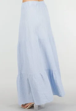 Lichtblauwe Mousseline Maxi Rok met Elastische Taille